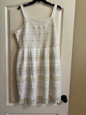 JJILL Sleeveless White & Cream Crochet Lace Sundress